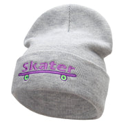 Skater Embroidered 12 Inch Long Knitted Beanie