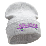 Skater Embroidered 12 Inch Long Knitted Beanie