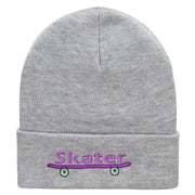 Skater Embroidered 12 Inch Long Knitted Beanie