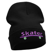 Skater Embroidered 12 Inch Long Knitted Beanie