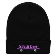 Skater Embroidered 12 Inch Long Knitted Beanie