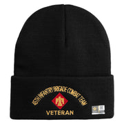 U.S. Army 45th Infantry Brigade Combat Team Logo Embroidered 12 Inch Solid Knit Cuff Long Beanie Made in USA - Black OSFM