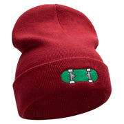 Green Skateboard Embroidered 12 Inch Long Knitted Beanie