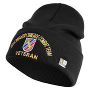 U.S. Army 48th Infantry Brigade Combat Team Logo Embroidered 12 Inch Solid Knit Cuff Long Beanie Made in USA - Black OSFM