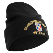 U.S. Army 48th Infantry Brigade Combat Team Logo Embroidered 12 Inch Solid Knit Cuff Long Beanie Made in USA - Black OSFM
