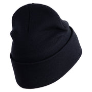 U.S. Army 48th Infantry Brigade Combat Team Logo Embroidered 12 Inch Solid Knit Cuff Long Beanie Made in USA - Navy OSFM