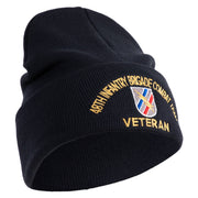 U.S. Army 48th Infantry Brigade Combat Team Logo Embroidered 12 Inch Solid Knit Cuff Long Beanie Made in USA - Navy OSFM