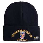 U.S. Army 48th Infantry Brigade Combat Team Logo Embroidered 12 Inch Solid Knit Cuff Long Beanie Made in USA - Navy OSFM