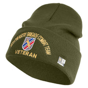 U.S. Army 48th Infantry Brigade Combat Team Logo Embroidered 12 Inch Solid Knit Cuff Long Beanie Made in USA - Olive OSFM