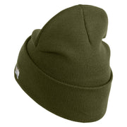 U.S. Army 48th Infantry Brigade Combat Team Logo Embroidered 12 Inch Solid Knit Cuff Long Beanie Made in USA - Olive OSFM