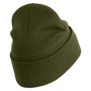 U.S. Army 48th Infantry Brigade Combat Team Logo Embroidered 12 Inch Solid Knit Cuff Long Beanie Made in USA - Olive OSFM