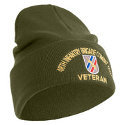 U.S. Army 48th Infantry Brigade Combat Team Logo Embroidered 12 Inch Solid Knit Cuff Long Beanie Made in USA - Olive OSFM