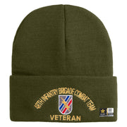 U.S. Army 48th Infantry Brigade Combat Team Logo Embroidered 12 Inch Solid Knit Cuff Long Beanie Made in USA - Olive OSFM