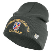 U.S. Army 48th Infantry Brigade Combat Team Logo Embroidered 12 Inch Solid Knit Cuff Long Beanie Made in USA - Graphite OSFM
