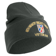U.S. Army 48th Infantry Brigade Combat Team Logo Embroidered 12 Inch Solid Knit Cuff Long Beanie Made in USA - Graphite OSFM