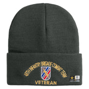 U.S. Army 48th Infantry Brigade Combat Team Logo Embroidered 12 Inch Solid Knit Cuff Long Beanie Made in USA - Graphite OSFM
