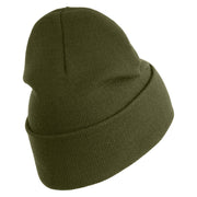U.S. Army 50th Infantry Brigade Combat Team Logo Embroidered 12 Inch Solid Knit Cuff Long Beanie Made in USA - Olive OSFM