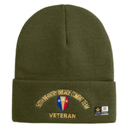 U.S. Army 50th Infantry Brigade Combat Team Logo Embroidered 12 Inch Solid Knit Cuff Long Beanie Made in USA - Olive OSFM
