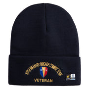 U.S. Army 50th Infantry Brigade Combat Team Logo Embroidered 12 Inch Solid Knit Cuff Long Beanie Made in USA - Navy OSFM