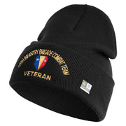 U.S. Army 50th Infantry Brigade Combat Team Logo Embroidered 12 Inch Solid Knit Cuff Long Beanie Made in USA - Black OSFM