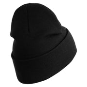 U.S. Army 50th Infantry Brigade Combat Team Logo Embroidered 12 Inch Solid Knit Cuff Long Beanie Made in USA - Black OSFM