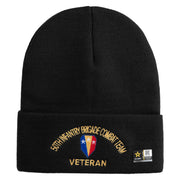 U.S. Army 50th Infantry Brigade Combat Team Logo Embroidered 12 Inch Solid Knit Cuff Long Beanie Made in USA - Black OSFM