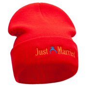 Just Married Ring Embroidered 12 Inch Long Knitted Beanie