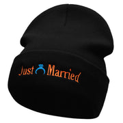 Just Married Ring Embroidered 12 Inch Long Knitted Beanie