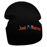 Just Married Ring Embroidered 12 Inch Long Knitted Beanie