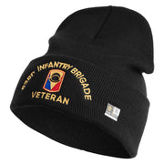 U.S. Army 53rd Infantry Brigade Logo Embroidered 12 Inch Solid Knit Cuff Long Beanie Made in USA - Black OSFM