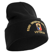 U.S. Army 53rd Infantry Brigade Logo Embroidered 12 Inch Solid Knit Cuff Long Beanie Made in USA - Black OSFM