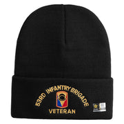 U.S. Army 53rd Infantry Brigade Logo Embroidered 12 Inch Solid Knit Cuff Long Beanie Made in USA - Black OSFM