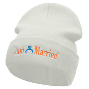 Just Married Ring Embroidered 12 Inch Long Knitted Beanie