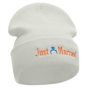 Just Married Ring Embroidered 12 Inch Long Knitted Beanie