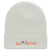 Just Married Ring Embroidered 12 Inch Long Knitted Beanie