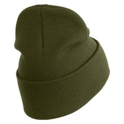 U.S. Army 53rd Infantry Brigade Logo Embroidered 12 Inch Solid Knit Cuff Long Beanie Made in USA - Olive OSFM