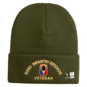 U.S. Army 53rd Infantry Brigade Logo Embroidered 12 Inch Solid Knit Cuff Long Beanie Made in USA - Olive OSFM