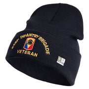 U.S. Army 53rd Infantry Brigade Logo Embroidered 12 Inch Solid Knit Cuff Long Beanie Made in USA - Navy OSFM