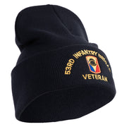U.S. Army 53rd Infantry Brigade Logo Embroidered 12 Inch Solid Knit Cuff Long Beanie Made in USA - Navy OSFM
