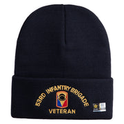 U.S. Army 53rd Infantry Brigade Logo Embroidered 12 Inch Solid Knit Cuff Long Beanie Made in USA - Navy OSFM