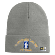 U.S. Army 76th Infantry Brigade Combat Team Logo Embroidered 12 Inch Solid Knit Cuff Long Beanie Made in USA - Dark-Ash OSFM
