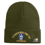 U.S. Army 76th Infantry Brigade Combat Team Logo Embroidered 12 Inch Solid Knit Cuff Long Beanie Made in USA - Olive OSFM