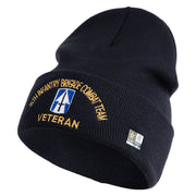 U.S. Army 76th Infantry Brigade Combat Team Logo Embroidered 12 Inch Solid Knit Cuff Long Beanie Made in USA - Navy OSFM