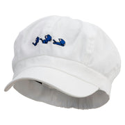 Cute Running Cat Embroidered Elastic Newsboy Cap - White OSFM