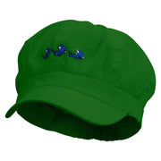 Cute Running Cat Embroidered Elastic Newsboy Cap - Lime OSFM