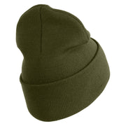 U.S. Army 86th Infantry Brigade Combat Team Logo Embroidered 12 Inch Solid Knit Cuff Long Beanie Made in USA - Olive OSFM