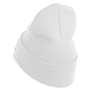 U.S. Army 116th Infantry Brigade Combat Team Logo Embroidered 12 Inch Solid Knit Cuff Long Beanie Made in USA - White OSFM