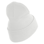 U.S. Army 116th Infantry Brigade Combat Team Logo Embroidered 12 Inch Solid Knit Cuff Long Beanie Made in USA - White OSFM