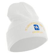 U.S. Army 116th Infantry Brigade Combat Team Logo Embroidered 12 Inch Solid Knit Cuff Long Beanie Made in USA - White OSFM