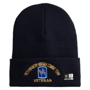U.S. Army 116th Infantry Brigade Combat Team Logo Embroidered 12 Inch Solid Knit Cuff Long Beanie Made in USA - Navy OSFM